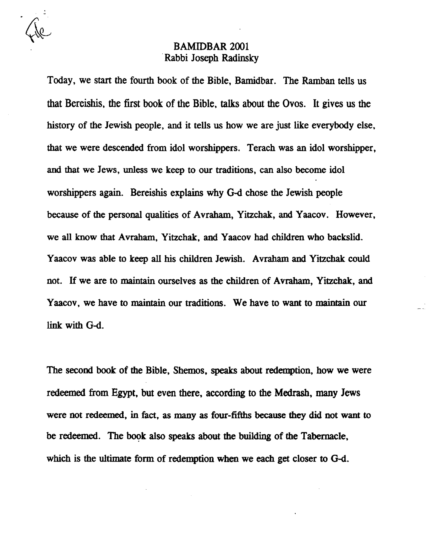 bamidbar 2001