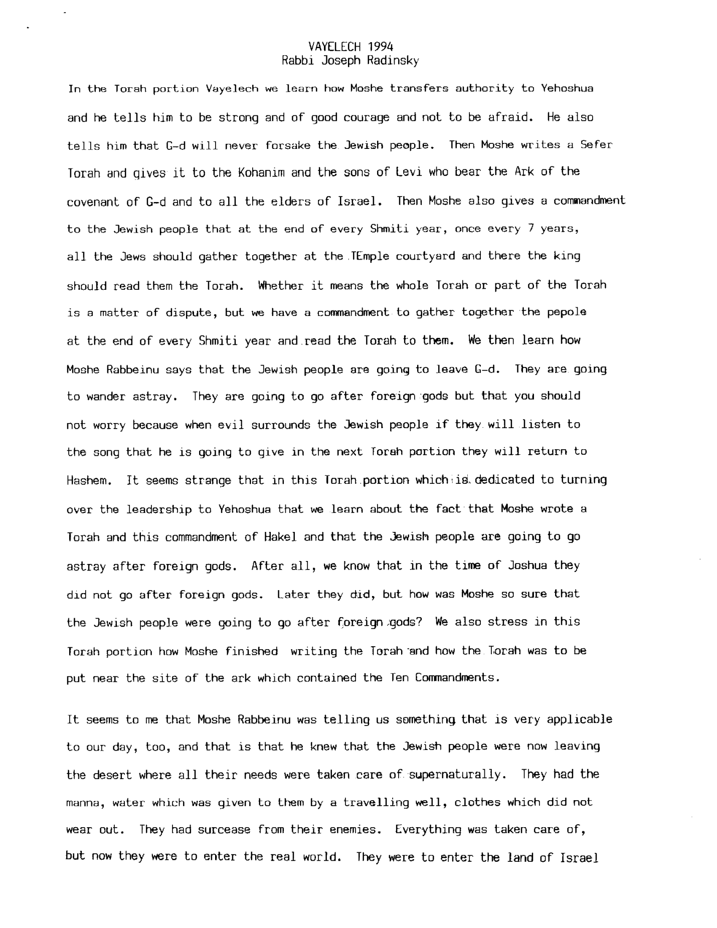 vayelech 1994